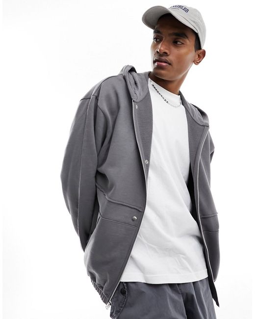 Asos Design zip up hoodie with distressing detailing charcoal