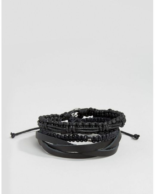 Icon Brand Leather Woven Bracelet Pack In