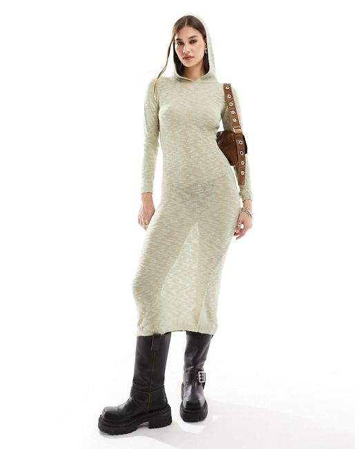 Collusion hooded maxi knitted dress ecru-