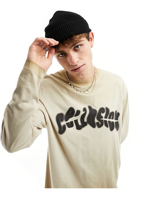 Collusion Washed ecru sweat with distorted logo print-