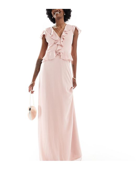 TFNC Tall Bridesmaid chiffon maxi dress with ruffle detail mauve-