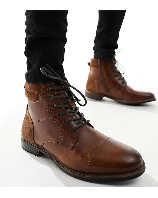 Red Tape wide fit casual lace up boots dark leather