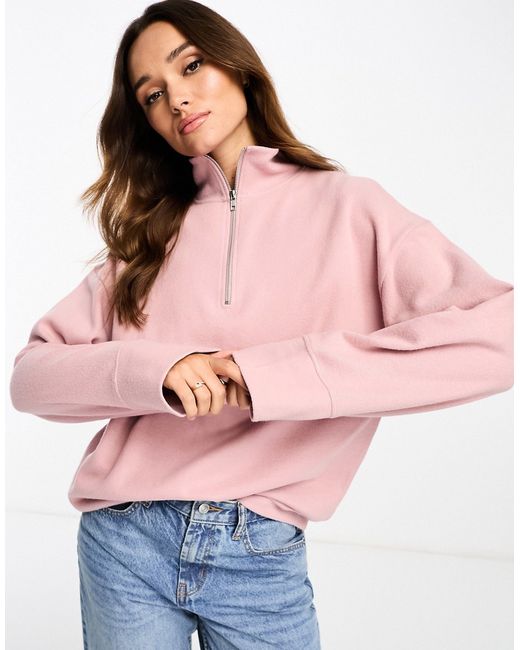 Asos Design super-soft oversized half zip sweater dusty