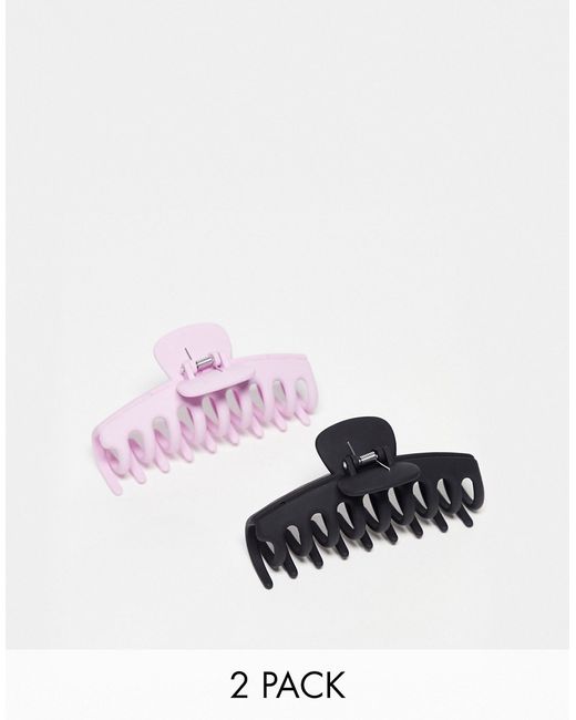 Monki 2 pack hair claw clips pink and black-