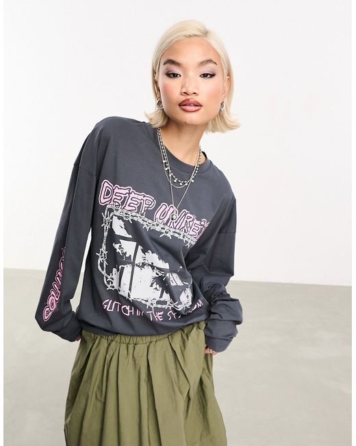 Collusion washed graphic long sleeve oversized T-shirt