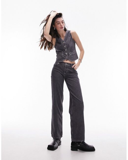 TopShop Ember low wide pinstripe jeans washed part of a set