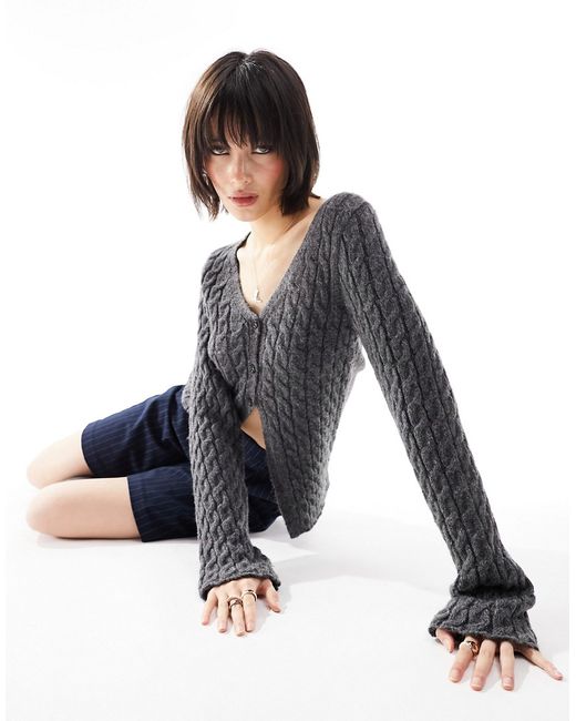 Asos Design split front cardigan cable knit charcoal-