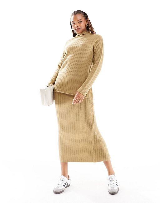Asos Design knitted midi skirt rib camel part of a set-