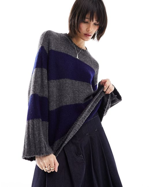 Asos Design oversized sweater charcoal and navy stripe-