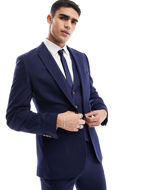 Asos Design Wedding super skinny suit jacket micro texture navy-
