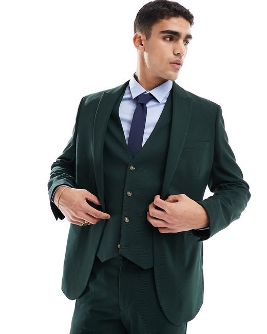 Asos Design wedding skinny suit jacket forest micro texture