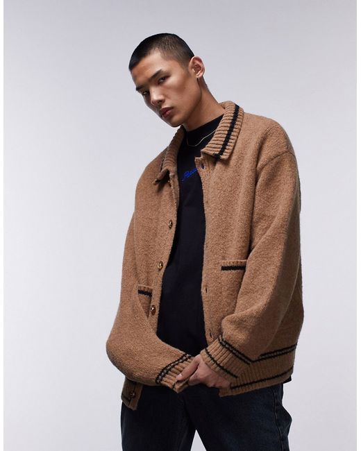 Topman brushed tipped cardigan with collar