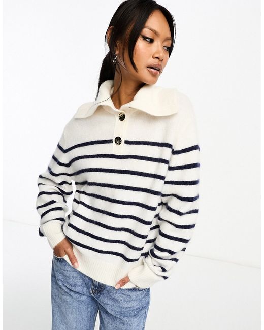 Other Stories alpaca and wool blend sweater with buttoned collar stripe-