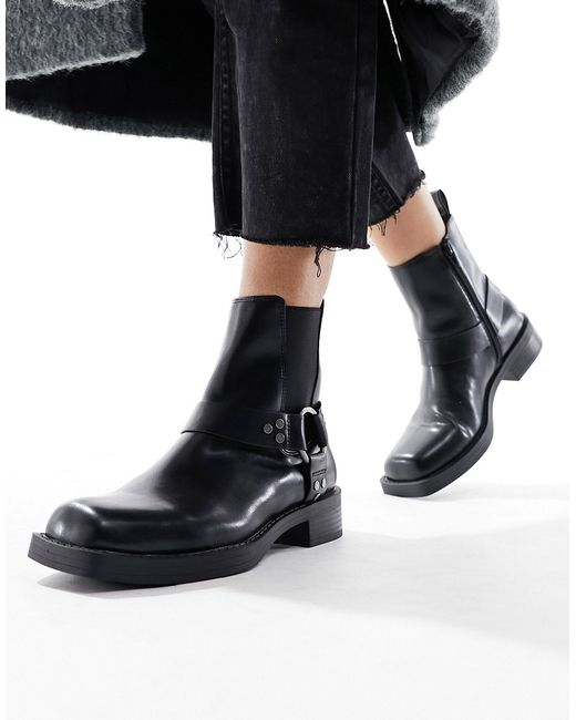 Pull & Bear square toe buckle detail flat boot