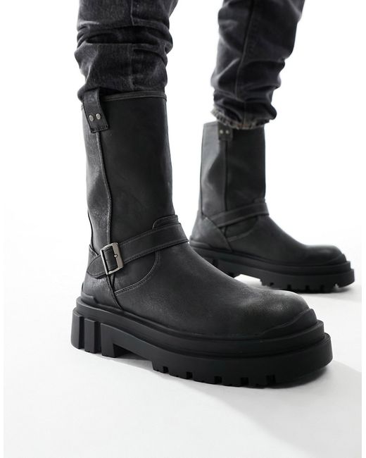 Bershka buckle boots black-