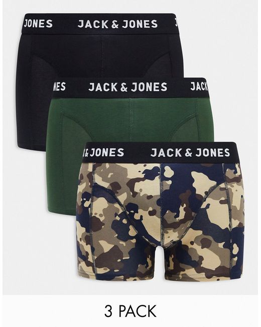 Jack & Jones 3 pack trunks camo black and