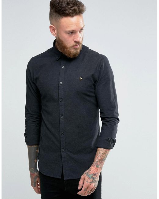 Farah Oxford Shirt With Weft In Slim Fit Coal