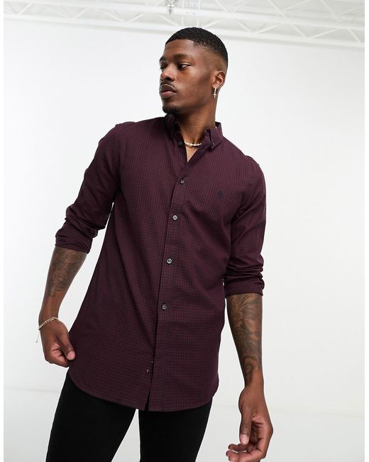 French Connection long sleeve gingham shirt burgundy-