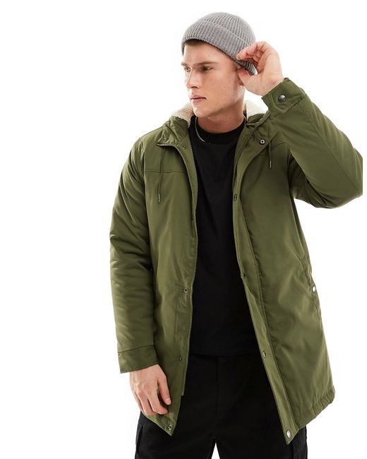 Only & Sons parka with borg lined hood khaki-