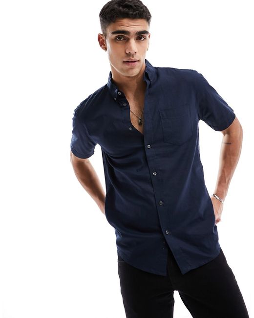 French Connection linen short sleeve navy shirt-