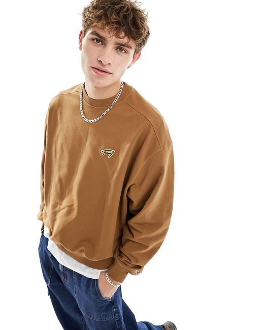 Tommy Jeans boxy signature logo crewneck sweatshirt khaki-