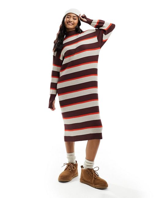 Object knitted high neck midi sweater dress stripe