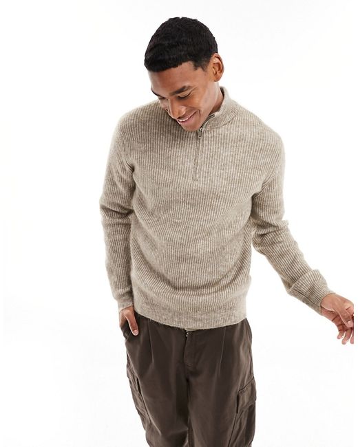 Only & Sons faux wool half zip sweater