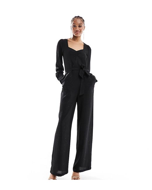 Only Tall v neck belted jumpsuit glitter