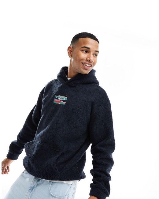 Only & Sons borg hoodie with chest embroidery