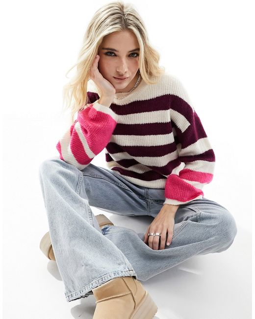 Jdy wide sleeve sweater purple and pink stripe-