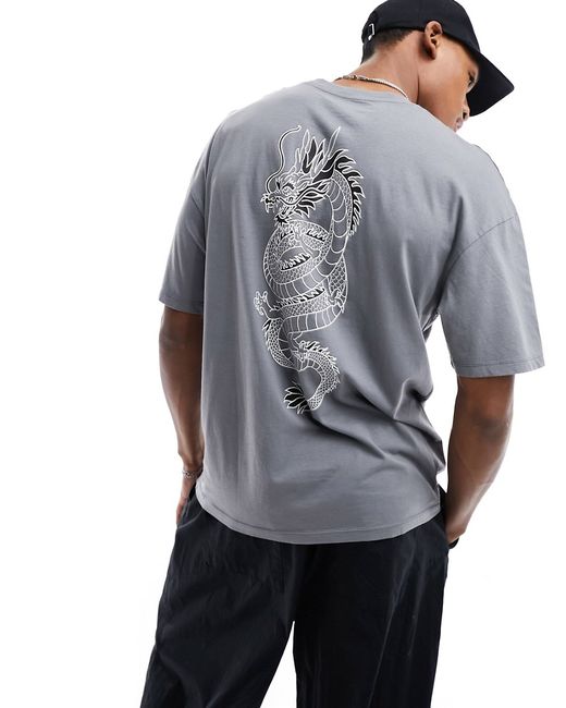 Jack & Jones washed oversized t-shirt with dragon back print
