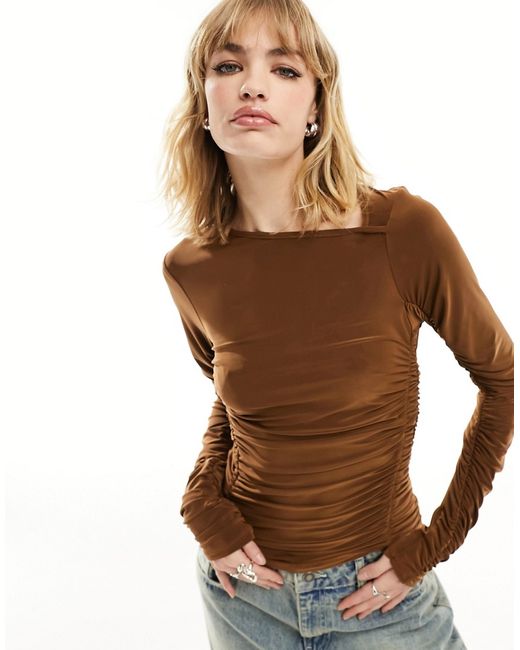 Collusion extreme ruched long sleeve slinky top