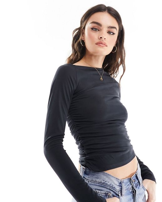 Weekday Main asymmetric ruched long sleeve top