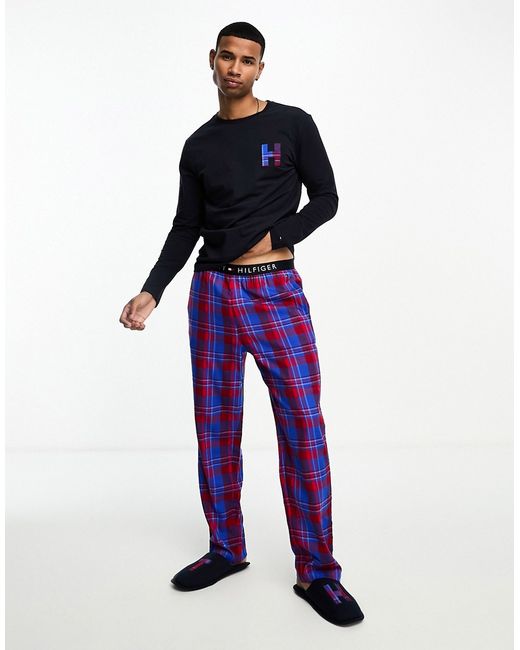 Tommy Hilfiger flannel lounge gift set with slippers blue/red plaid-