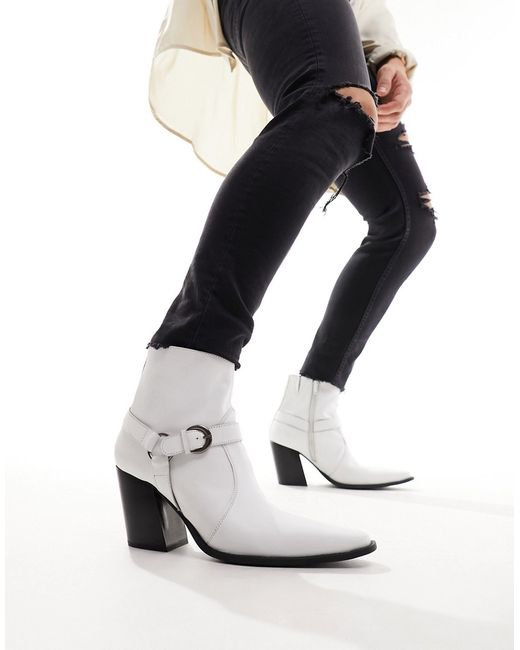 Asos Design heeled boot leather with buckle detail