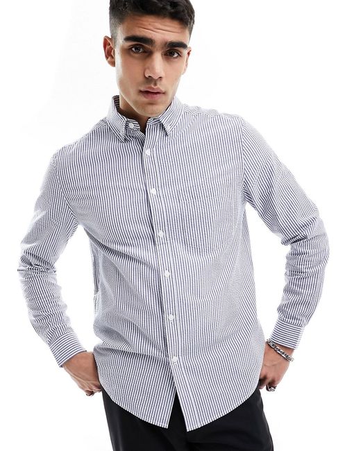 Asos Design seersucker textured smart shirt stripe