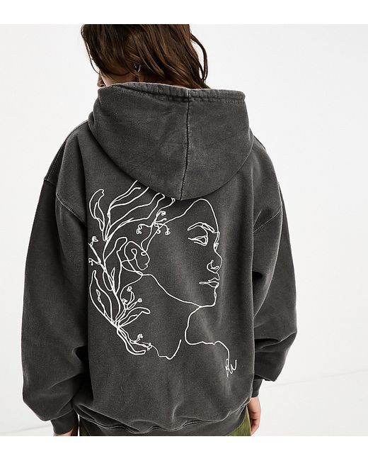 Reclaimed Vintage sketchy face hoodie washed charcoal-