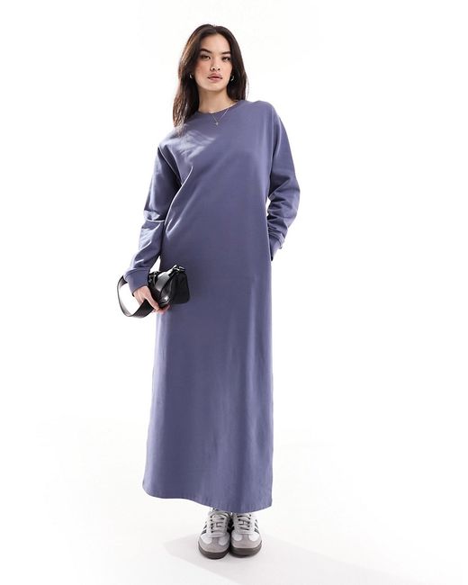 Asos Design midi sweats dress with pockets indigo