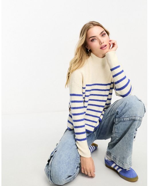 Vero Moda high neck stripe sweater blue and