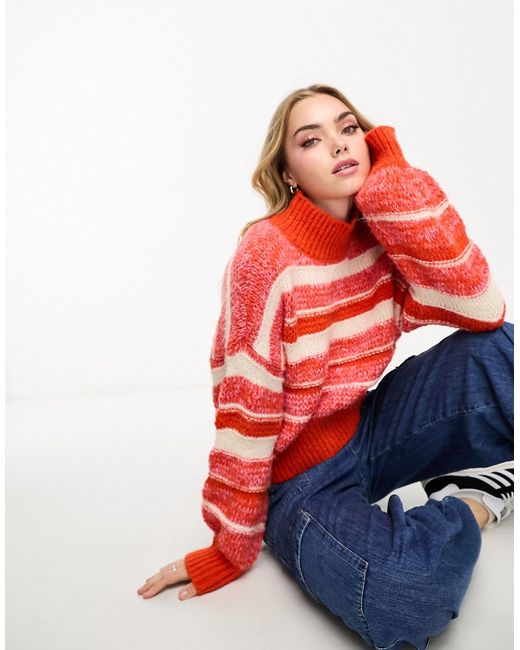 Vero Moda high neck stripe sweater pink and red-