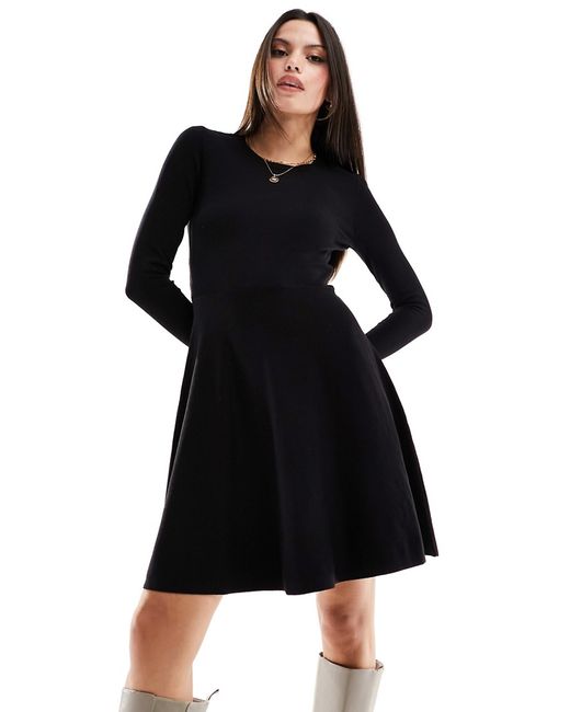 Y.A.S knit fit and flare mini dress with lace cuff detail