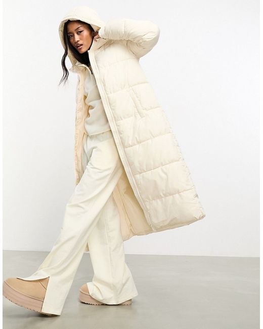 Pieces padded maxi coat with hood cream-