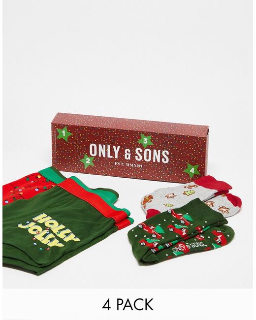 Only & Sons 4 pack Christmas trunks socks advent calendar-