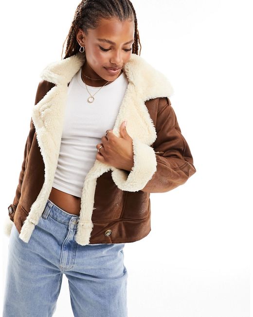 Only faux shearling aviator jacket