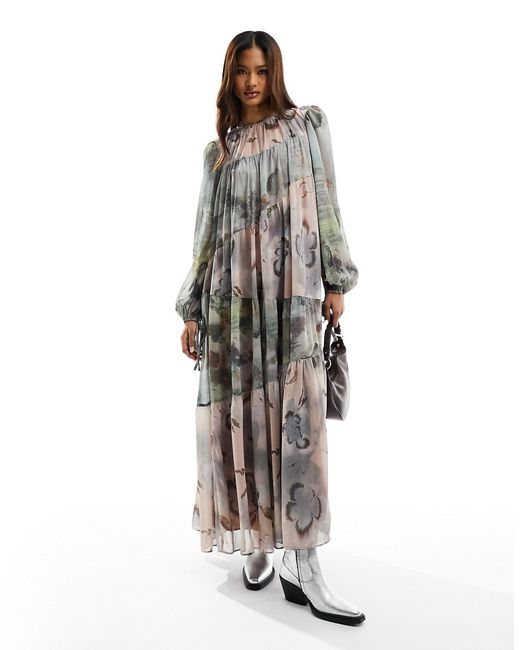 Asos Design mixed floral print smock maxi dress-