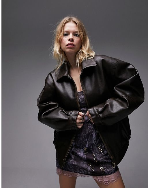 TopShop faux leather oversized bomber jacket