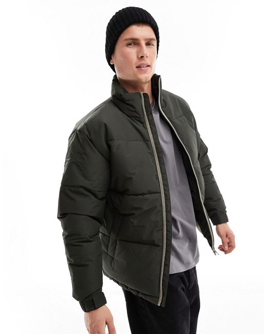 Only & Sons heavyweight boxy cropped puffer jacket dark khaki-