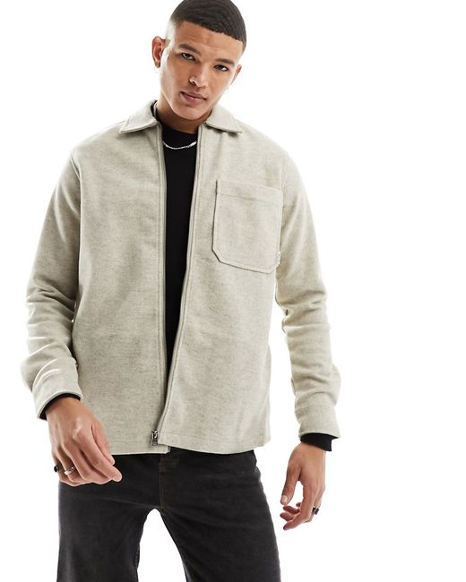 Only & Sons faux wool fleece zip overshirt jacket