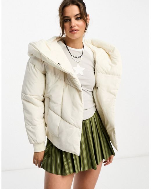Noisy May padded jacket with oversized hood cream-
