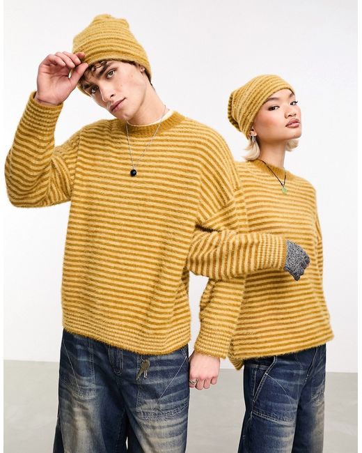 Collusion eyelash fluffy oversized stripe sweater mustard-